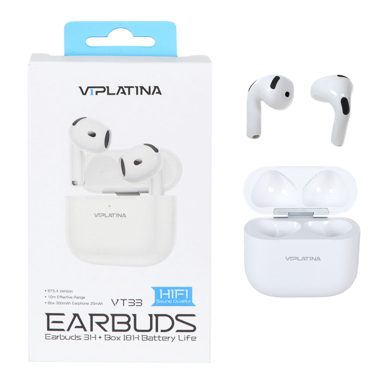 ایرفون بی سیم VIPLATINA مدل VT33 - سفید (گارانتی 18 ماه تعویض نیکان همراه)